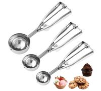 Cookie Scoop,Set of 3 Cookie Dough Scoops for Baking 1 Tbsp,2 Tbsp,3 Tbsp,Stainless Steel Ice Cream Scooper with Trigger Release for Cupcake,Ice Cream,Muffin,Meatball,Melonball