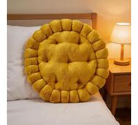 Cookie Shaped Round Chair Cushion 16Inch Velvet Soft Seat Cushion for Dining Chairs Non-Deformation Hip Support Floor Pillow for Office Home Meditation(Yellow)