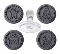 Cookie Stamp Christmas Round Non-Stick Reusable Smooth | Cookie Cutter Mold Press Set for Kitchen Bakery Home Cafe Restaurant School Classroom Studio Canteen Gray