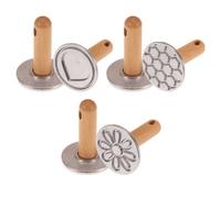 Cookie Stamps, 3Pcs Alloy Biscuit Press Cutter Mold with Wooden Handle, Non-Stick Muffins Mold for DIY Baking Cake Pastry