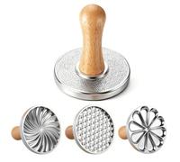Cookie Stamps Set, 3 Pcs Cookie Stamps Round Metal Cookie Press Set with Wooden Handle, Decorating Supplies for DIY Baking, Cake, Pastry
