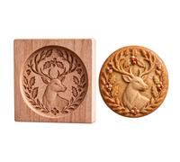 Cookie Stamps Wooden Funny Animal Easy Release Reusable Baking | Cookie Stamp Dessert Molds for Dough Cake Dessert Kitchen Bakery Farmhouse Party Birthday Christmas Holiday deer