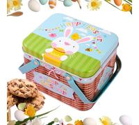 Cookie Tins With Lids - Metal Basket With Handle And Lid, Rabbit Pattern Easter Candy Boxes | For Treat, Jewelry, Spring, Holiday, Wedding, Birthday, Party
