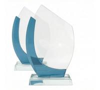 COOKIES AND KOALAS Blue Flame Crystal Trophy Award- 2 Pack, Heavyweight Glass Recognition Awards in Presentation Boxes, Premium Freestanding Trophies for Corporate, School, Sports & Achievement Events