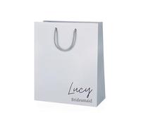 COOKIES AND KOALAS Bridesmaid Gift Bag Decal Silver Small 20x24x10cm | Personalised in the corner with any name and bridal role in 16 plus text colours - a wedding reception favour