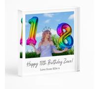 COOKIES AND KOALAS Custom Acrylic Photo Block 15x15cm Square Text Plaque | Personalised 15x15cm large square, photo above two text lines. 2cm solid acrylic, freestanding. HD UV print, UK made