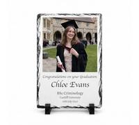 COOKIES AND KOALAS Graduation Photo Slate Statement Piece 20x30cm Rectangle | Personalised graduation gift for her him daughter son, photo on natural rock slate with name degree university