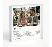 COOKIES AND KOALAS Large Personalised Acrylic Photo Block Mum Definition Gift - Custom Clear Freestanding Photo Block for Mothers Day & Birthday - Personalised Photo Gift for Mum Nan Grandma - 15x15cm