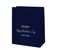 COOKIES AND KOALAS Navy Blue Personalised Valentines Gift Bag 20x24x10cm | Custom foil printed name and message, matt laminated paper, rope handles for your partner