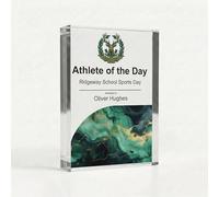 COOKIES AND KOALAS Personalised Athletics Trophy, A5 14.8x21cm Custom Acrylic Block Award for Athlete of the Meet, 2cm Thick Freestanding Premium UV Printed Plaque for Track and Field Awards