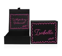 COOKIES AND KOALAS Personalised Black Bridesmaid Proposal Box - Custom Name Gift Box - Scallop Design - Small 12x12x5cm