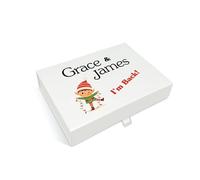 COOKIES AND KOALAS Personalised Christmas Elf Gift Box - Elf Lights Design - Medium White Magnetic Box - Custom Name Printed - Holiday Keepsake Gift Box