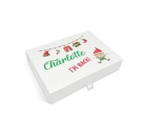 COOKIES AND KOALAS Personalised Christmas Elf Gift Box - Elf Washing Line Design - Medium White Magnetic Box - Custom Name Printed - Holiday Keepsake Gift Box