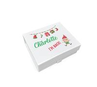 COOKIES AND KOALAS Personalised Christmas Elf Gift Box - Elf Washing Line Design - Small White Magnetic Box - Custom Name Printed - Holiday Keepsake Gift Box