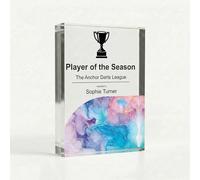 COOKIES AND KOALAS Personalised Darts Trophy, Large A4 21x29.7cm Custom Acrylic Block Award for League Winner and Season Champion, 2cm Thick Freestanding UV Printed Plaque for Darts Awards