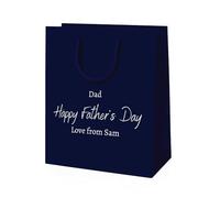 COOKIES AND KOALAS Personalised Fathers Day Gift Bag - Blue Small 20x24x10 cm - Custom Name & Message Foil Print - Fathers Day Gift Bag Blue