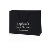 COOKIES AND KOALAS Personalised Foil Baby Shower Bag - Black 35x24x10cm | Custom wording made to order in shimmering gold or silver - a sweet mum to be keepsake
