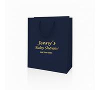 COOKIES AND KOALAS Personalised Foil Baby Shower Bag - Blue 20x24x10cm | Add any name and your own message in shining gold or silver - a sweet mum to be keepsake