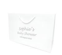 COOKIES AND KOALAS Personalised Foil Baby Shower Bag Gift - Large 40×30×13 cm - White - Custom Name & Message - Luxury Baby Shower Party Favour Bag with Gold or Silver Foil Print