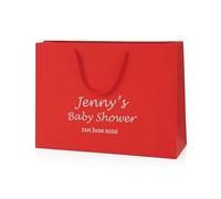COOKIES AND KOALAS Personalised Foil Baby Shower Bag Gift - Medium Wide 35×24×10 cm - Red - Custom Name & Message - Luxury Baby Shower Party Favour Bag with Gold or Silver Foil Print
