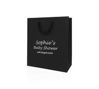 COOKIES AND KOALAS Personalised Foil Baby Shower Bag Gift - Small 20×24×10 cm - Black - Custom Name & Message - Luxury Baby Shower Party Favour Bag with Gold or Silver Foil Print
