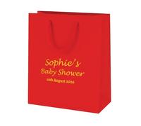 COOKIES AND KOALAS Personalised Foil Baby Shower Bag Gift - Small 20×24×10 cm - Red - Custom Name & Message - Luxury Baby Shower Party Favour Bag with Gold or Silver Foil Print