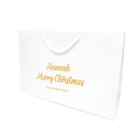 COOKIES AND KOALAS Personalised Foil Christmas Bag - Large White 40×30×13 cm - Custom Name & Message in Gold or Silver Foil - Luxury Xmas Bag for Secret Santa, Family & Friends - Handmade in UK