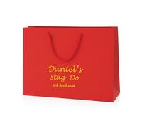 COOKIES AND KOALAS Personalised Foil Hen Party Gift Bag - Medium Wide 35×24×10 cm - Red - Custom Name & Message - Luxury Hen Do & Stag Do Party Bag with Gold or Silver Foil Print