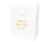 COOKIES AND KOALAS Personalised Foil Hen Party Gift Bag - Small 20×24×10 cm - White - Custom Name & Message - Luxury Hen Do & Stag Do Party Bag with Gold or Silver Foil Print