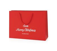 COOKIES AND KOALAS Personalised Foil Xmas Gift Bag - Medium Wide 35×24×10 cm - Red - Custom Name & Message - Luxury Christmas Bag with Gold or Silver Foil Print