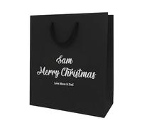 COOKIES AND KOALAS Personalised Foil Xmas Gift Bag - Small 20×24×10 cm - Black - Custom Name & Message - Luxury Christmas Bag with Gold or Silver Foil Print