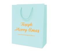 COOKIES AND KOALAS Personalised Foil Xmas Gift Bag - Small 20×24×10 cm - LightBlue - Custom Name & Message - Luxury Christmas Bag with Gold or Silver Foil Print