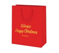 COOKIES AND KOALAS Personalised Foil Xmas Gift Bag - Small 20×24×10 cm - Red - Custom Name & Message - Luxury Christmas Bag with Gold or Silver Foil Print