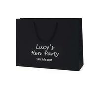 COOKIES AND KOALAS Personalised Hen Party Bag Black Medium Wide 35x24x10cm | Real gold or silver foil name, occasion, date printed on thick 210gsm card, rope handles - made for the bride to be