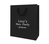 COOKIES AND KOALAS Personalised Hen Party Bag Black Small 20x24x10cm | Real gold or silver foil name, occasion, date printed on thick 210gsm card, rope handles - made for the bride to be