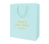 COOKIES AND KOALAS Personalised Hen Party Bag Light Blue Small 20x24x10cm | Real gold or silver foil name, occasion, date printed on thick 210gsm card, rope handles - made for the bride to be