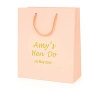 COOKIES AND KOALAS Personalised Hen Party Bag Pink Small 20x24x10cm | Real gold or silver foil name, occasion, date printed on thick 210gsm card, rope handles - made for the bride to be