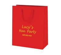 COOKIES AND KOALAS Personalised Hen Party Bag Red Small 20x24x10cm | Real gold or silver foil name, occasion, date printed on thick 210gsm card, rope handles - made for the bride to be