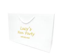COOKIES AND KOALAS Personalised Hen Party Bag White Large 40x30x13cm | Real gold or silver foil name, occasion, date printed on thick 210gsm card, rope handles - made for the bride to be