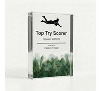 COOKIES AND KOALAS Personalised Rugby Trophy, A7 7.4x10.5cm Mini Custom Acrylic Block Award for Most Improved Player, 2cm Thick Freestanding UV Printed Plaque for Rugby League Awards