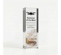 COOKIES AND KOALAS Personalised Swimming Trophy, Sleek 15x5cm Custom Acrylic Block Award for Effort and Dedication, 2cm Thick Freestanding UV Printed Plaque for School Swimming Society Gifts