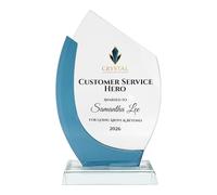 COOKIES AND KOALAS Personalised Trophy - Blue Flame Crystal Award 20cm - Custom Full Colour Logo & Text - Corporate & Recognition Gift