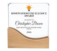 COOKIES AND KOALAS Personalised Trophy - Wave Crystal Award 20cm - Custom Full Colour Logo & Text - School, Corporate & Sports