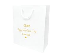 COOKIES AND KOALAS Personalised Valentine’s Day Gift Bag - Custom Luxury Paper Gift Bag with Rope Handles, Gold or Silver Foil Text - Personalised Valentines Bag for Her, Him, Couple - Small White