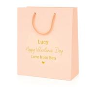 COOKIES AND KOALAS Personalised Valentine’s Day Gift Bag - Custom Luxury Paper Gift Bag with Rope Handles, Gold or Silver Foil Text - Personalised Valentines Bag for Her, Him, Couple - Small Pink