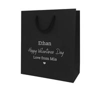 COOKIES AND KOALAS Personalised Valentine’s Day Gift Bag - Custom Luxury Paper Gift Bag with Rope Handles & Gold or Silver Foil - Personalised Valentines Bag for Her, Him, Couple - Small Black