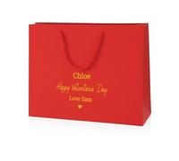 COOKIES AND KOALAS Personalised Valentine’s Day Gift Bag - Large Red Luxury Paper Gift Bag with Rope Handles & Custom Gold or Silver Foil Text - Personalised Valentines Bag for Her, Him, Couple