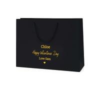 COOKIES AND KOALAS Personalised Valentine’s Day Gift Bag - Luxury Custom Black Paper Bag with Rope Handles, Gold or Silver Foil - Personalised Valentines Bag for Him, Her, Couple - Medium Wide