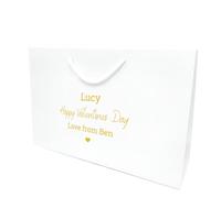 COOKIES AND KOALAS Personalised Valentine’s Day Gift Bag - Luxury Custom Paper Bag with Rope Handles, Gold or Silver Foil Text - Personalised Valentines Bag for Her, Him, Couple - Medium Wide White