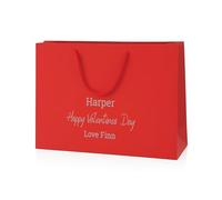COOKIES AND KOALAS Personalised Valentine’s Day Gift Bag - Luxury Custom Paper Bag with Rope Handles, Gold or Silver Foil Text - Personalised Valentines Bag for Her, Him, Couple - Medium Wide Red